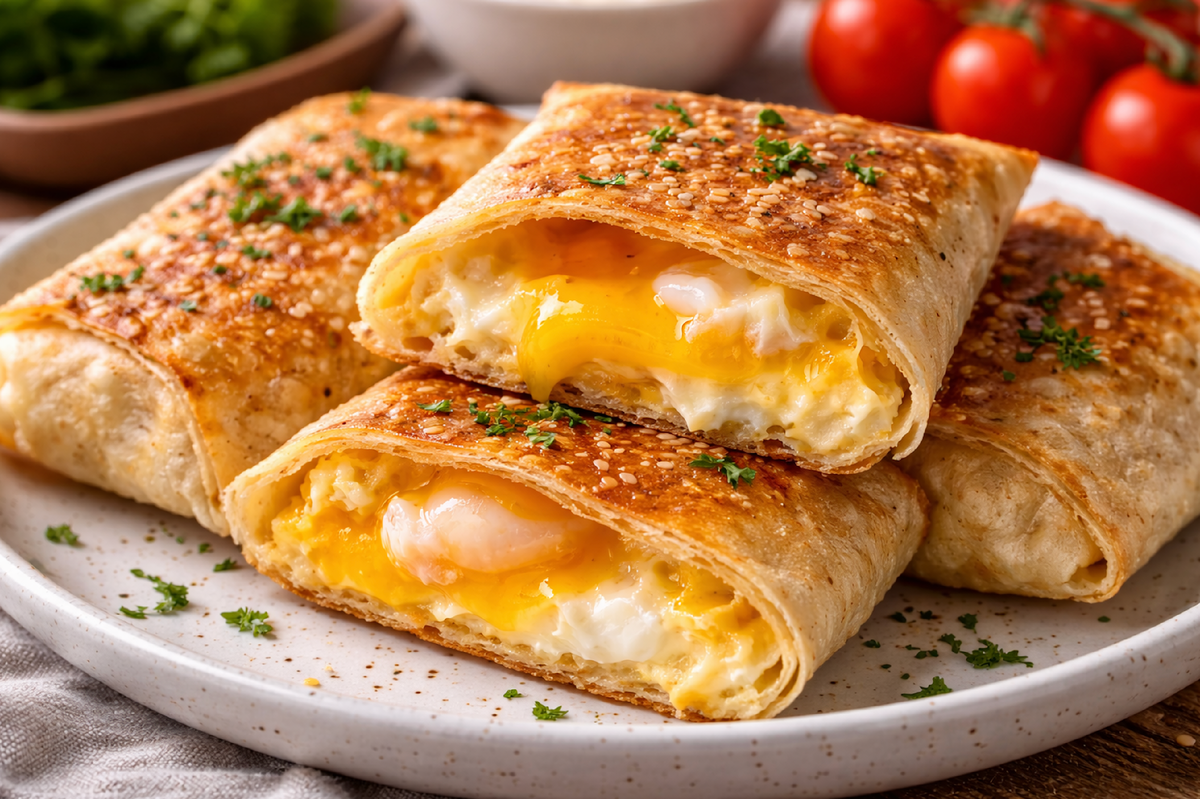Горячий завтрак за 7 минут: лаваш с сыром и яйцом в аэрогриле